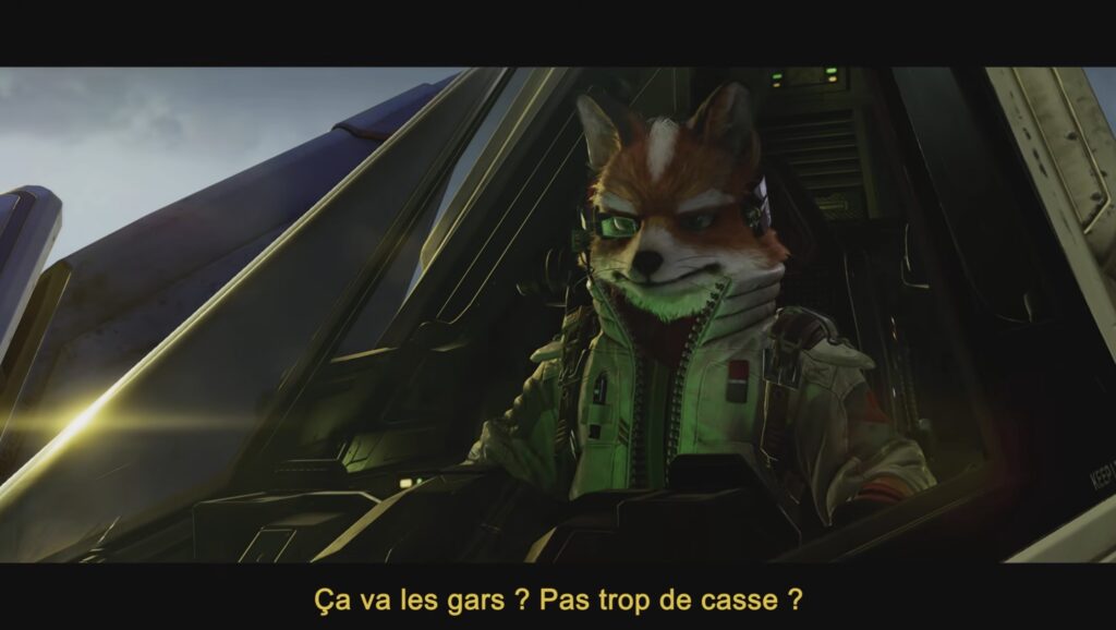Fox McLoad dans son vaisseau en vol dans le remake StarFox sur Nintendo Switch 2
