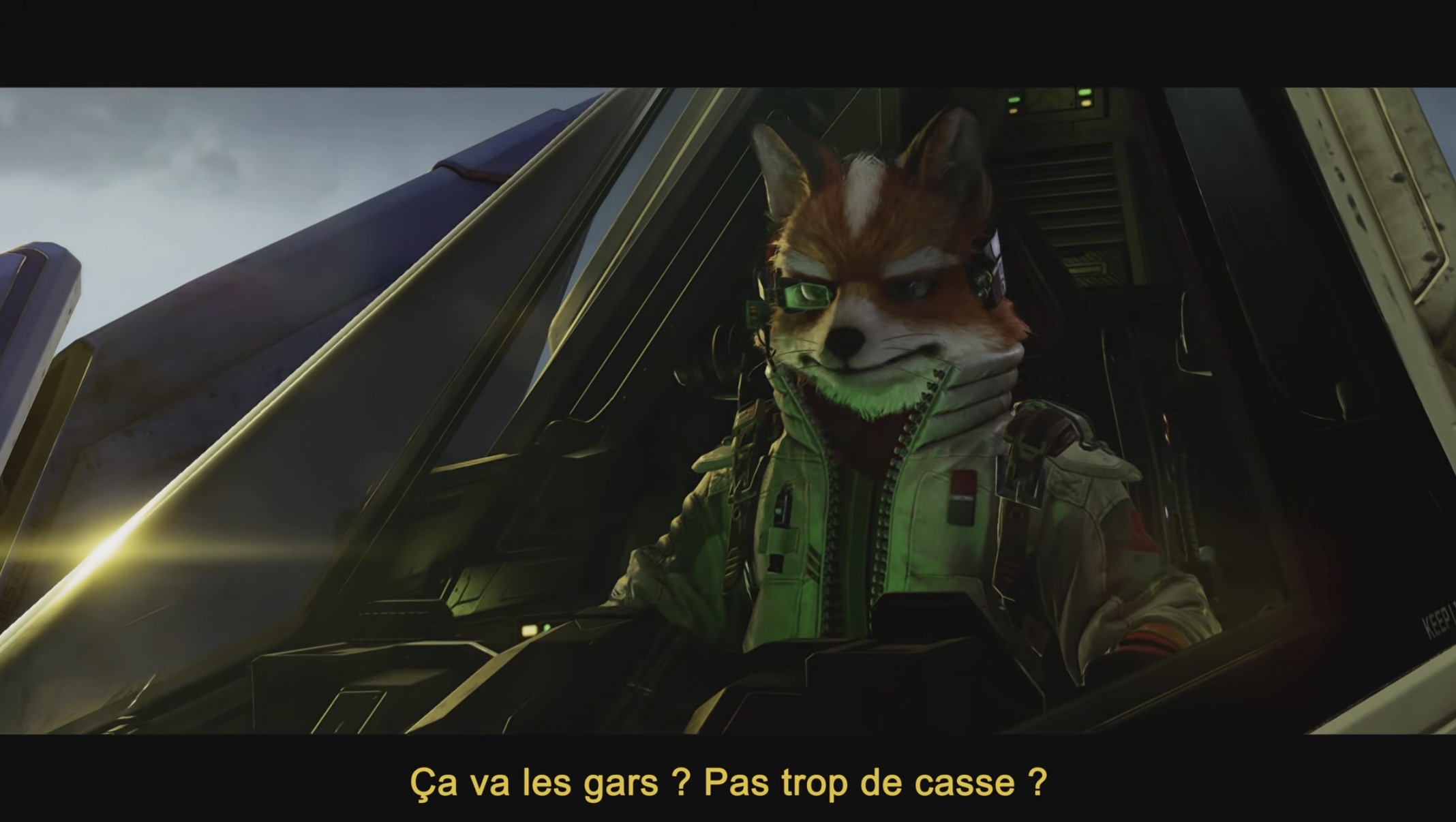Fox McLoad dans son vaisseau en vol dans le remake StarFox sur Nintendo Switch 2
