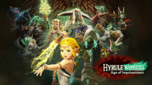 Illustration promotionnelle de Hyrule Warriors: Age of Imprisonment montrant Zelda au premier plan entourée de plusieurs personnages d’Hyrule dans un style fantasy épique